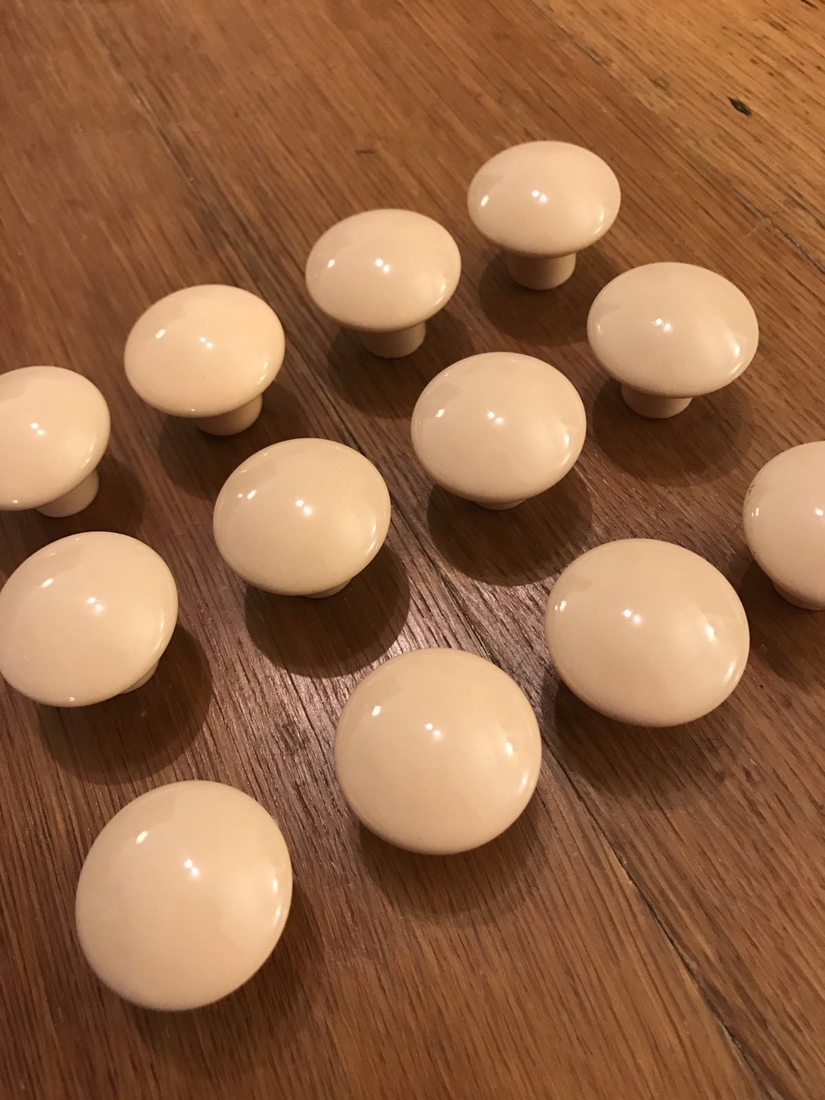 6 Knobs Ceramic Round Tan Beige Pedestal Mushroom Shape Cabinet Drawer Vintage