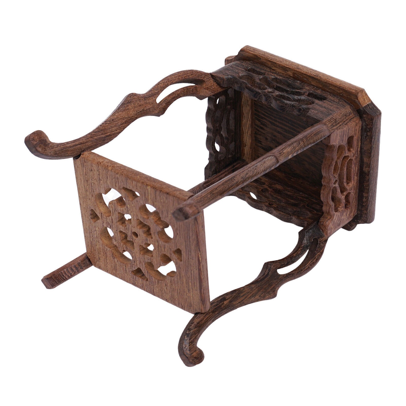 Square Tree-root Carved Bonsai Base Display Stand 10*10*15.5cm Oriental