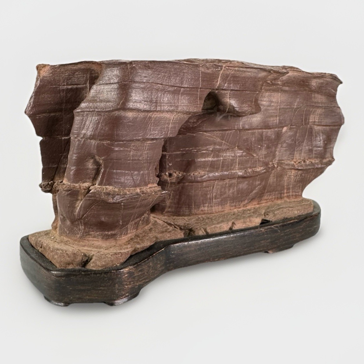 Chinese Qing Dynasty Scholars Stone Suiseki Red Matcha Stone Erosion Plateau