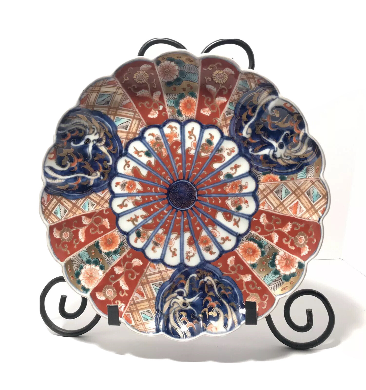 Meiji Period Arita Fan Charger No Damages At All , Fabulous Design And Color.