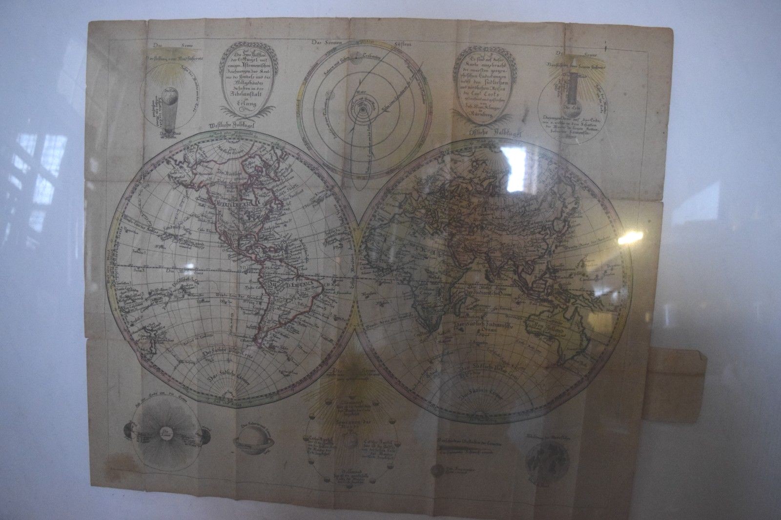 Early 1800 World map In German 23 by 19 inches