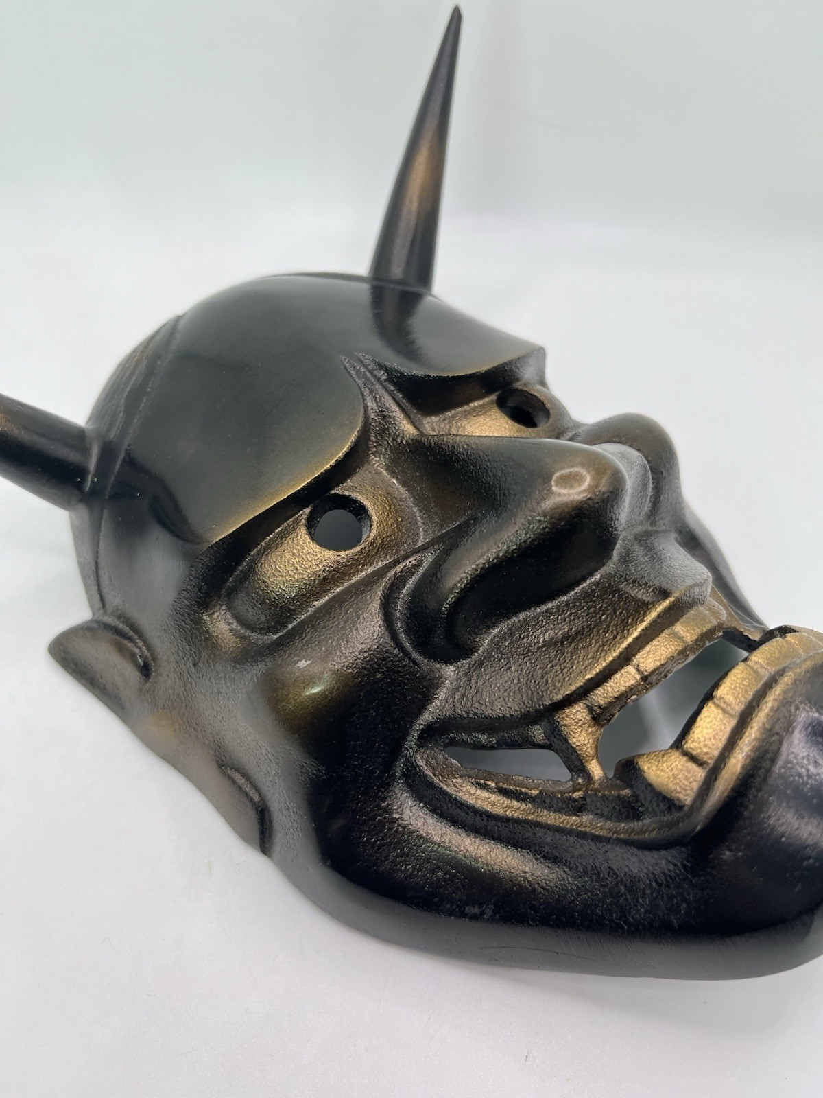 Vintage Japanese Iron Noh Hannya Iron Mask Takaoka-Doki Signed Collector’s 2.5lb
