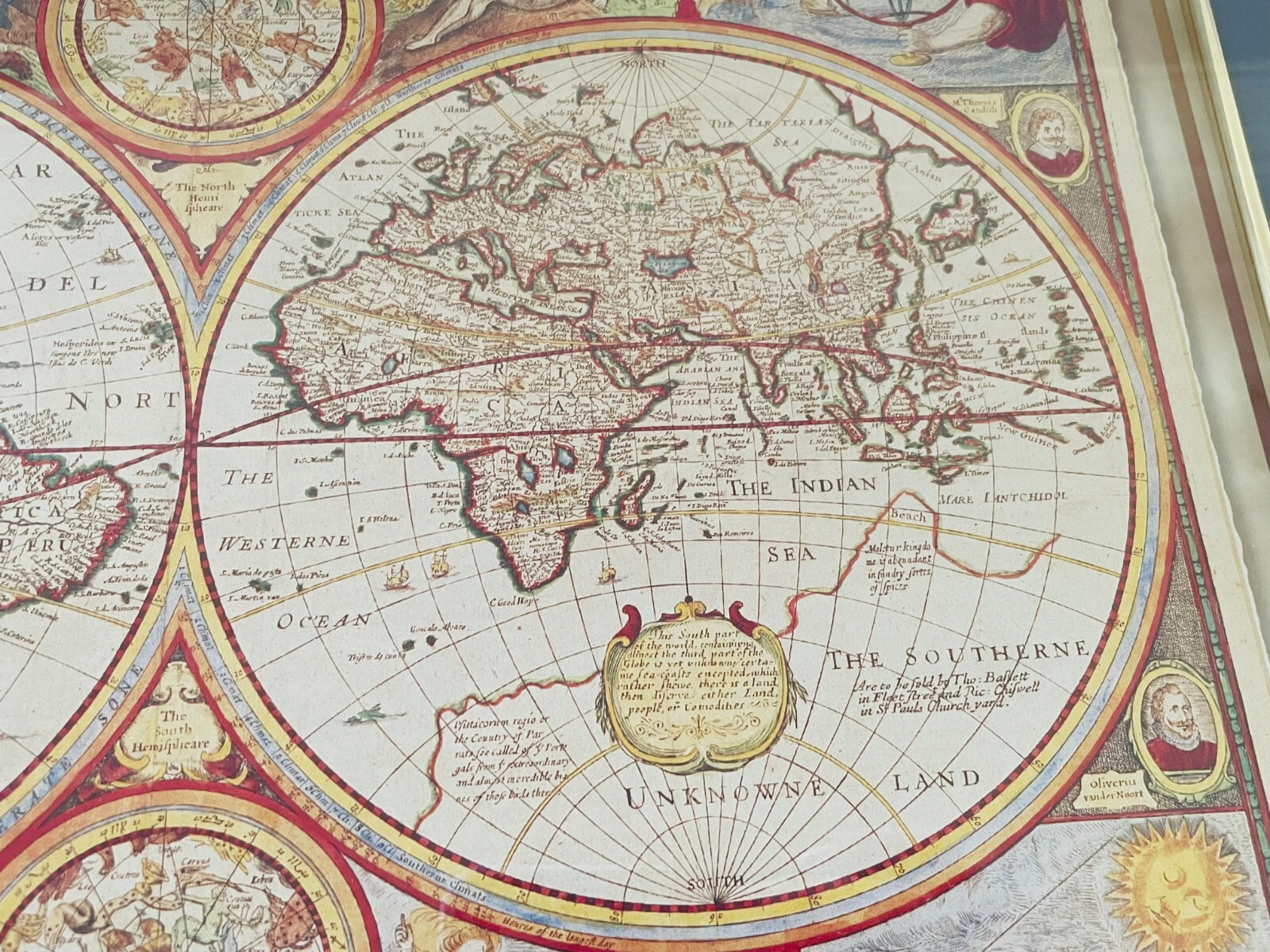 A NEW AND ACCURAT MAP OF THE WORLD 1651 Framed Reproduction 19 x 23″