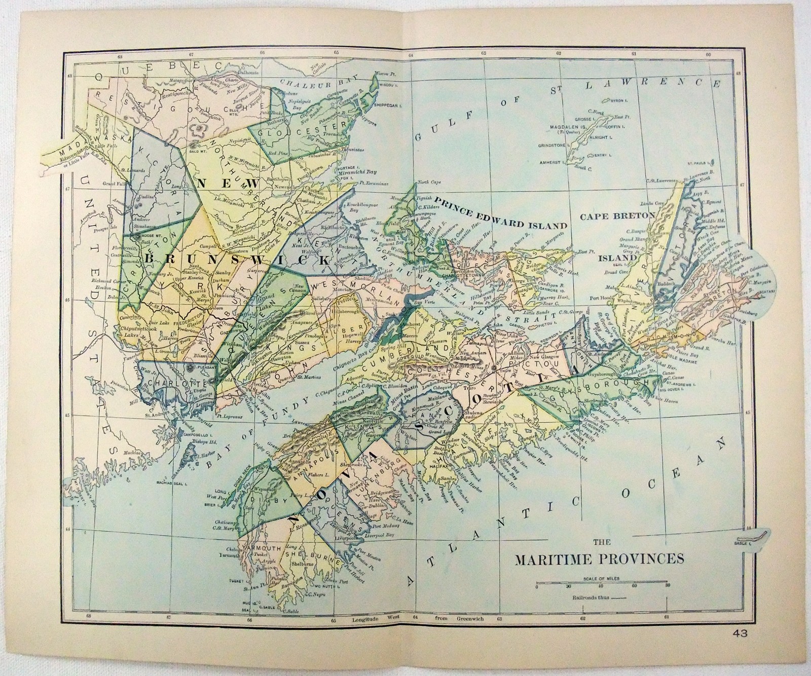 Original 1893 Map of the Maritime Provinces of Canada by Dodd Mead & Company