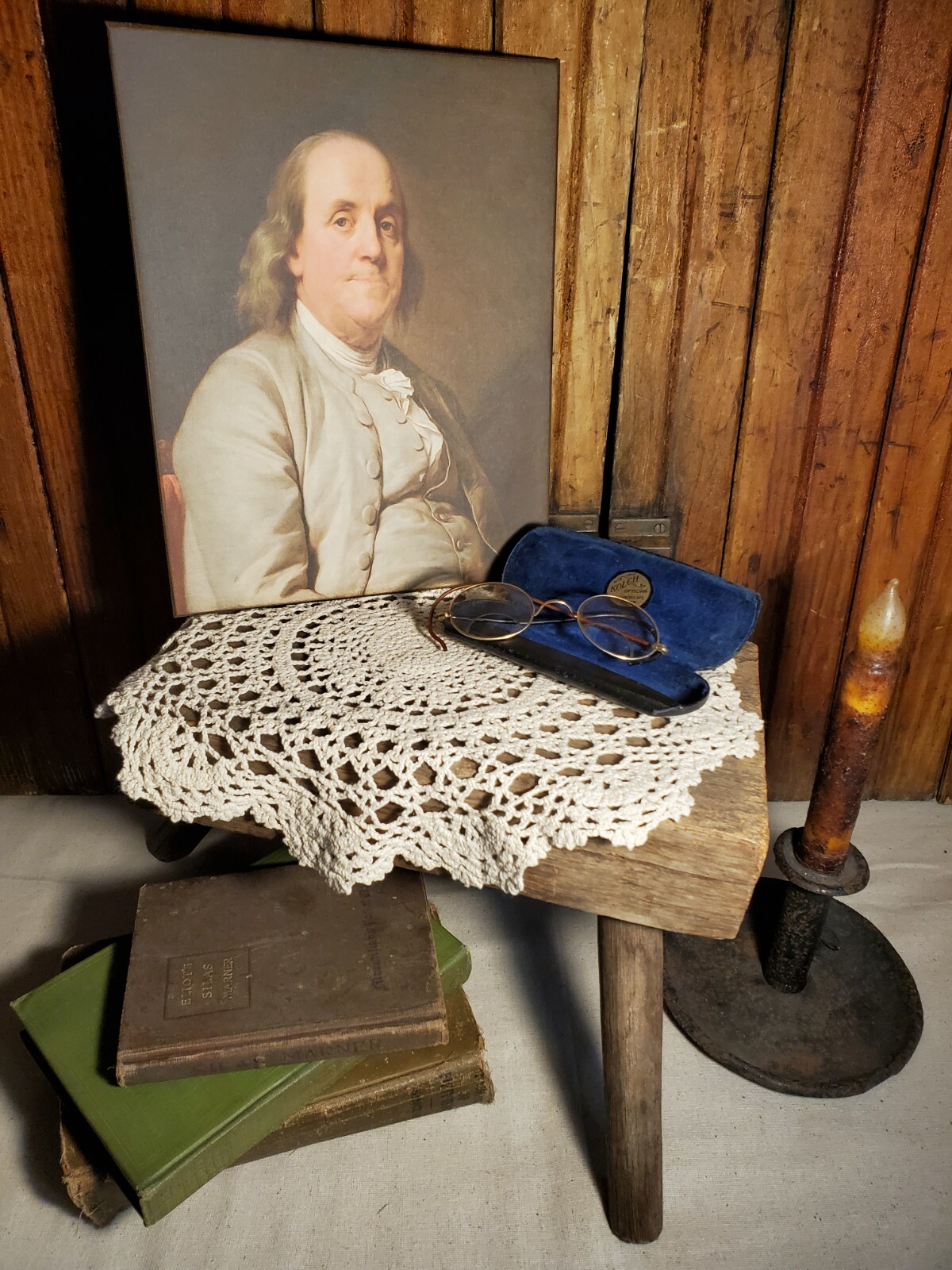 COLONIAL VICTORIAN PRIMITIVE VINTAGE FOLK 1785 STYLE BEN FRANKLIN PORTRAIT SIGN