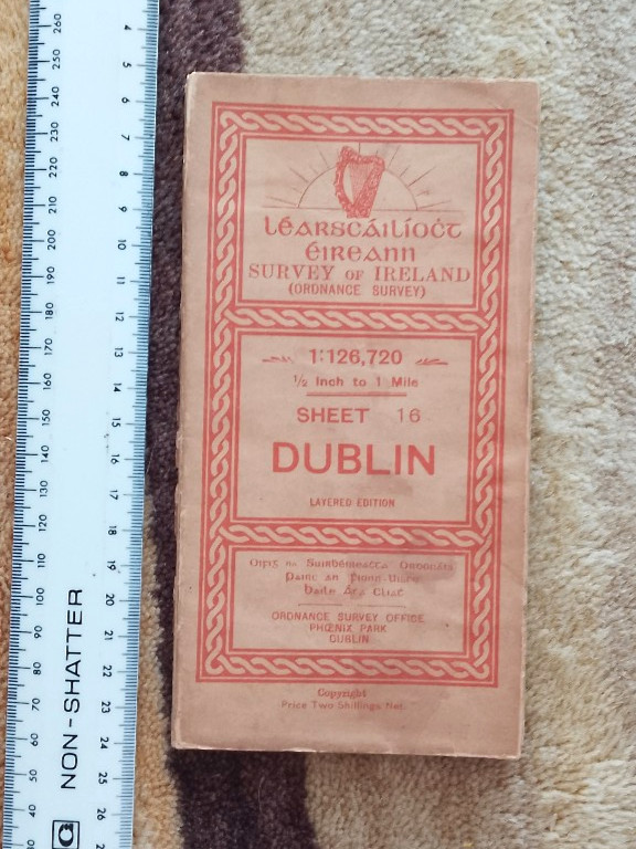 Dublin Ordnance of Ireland 1/2 inch to 1 mile Sheet 16 Correct to 1945