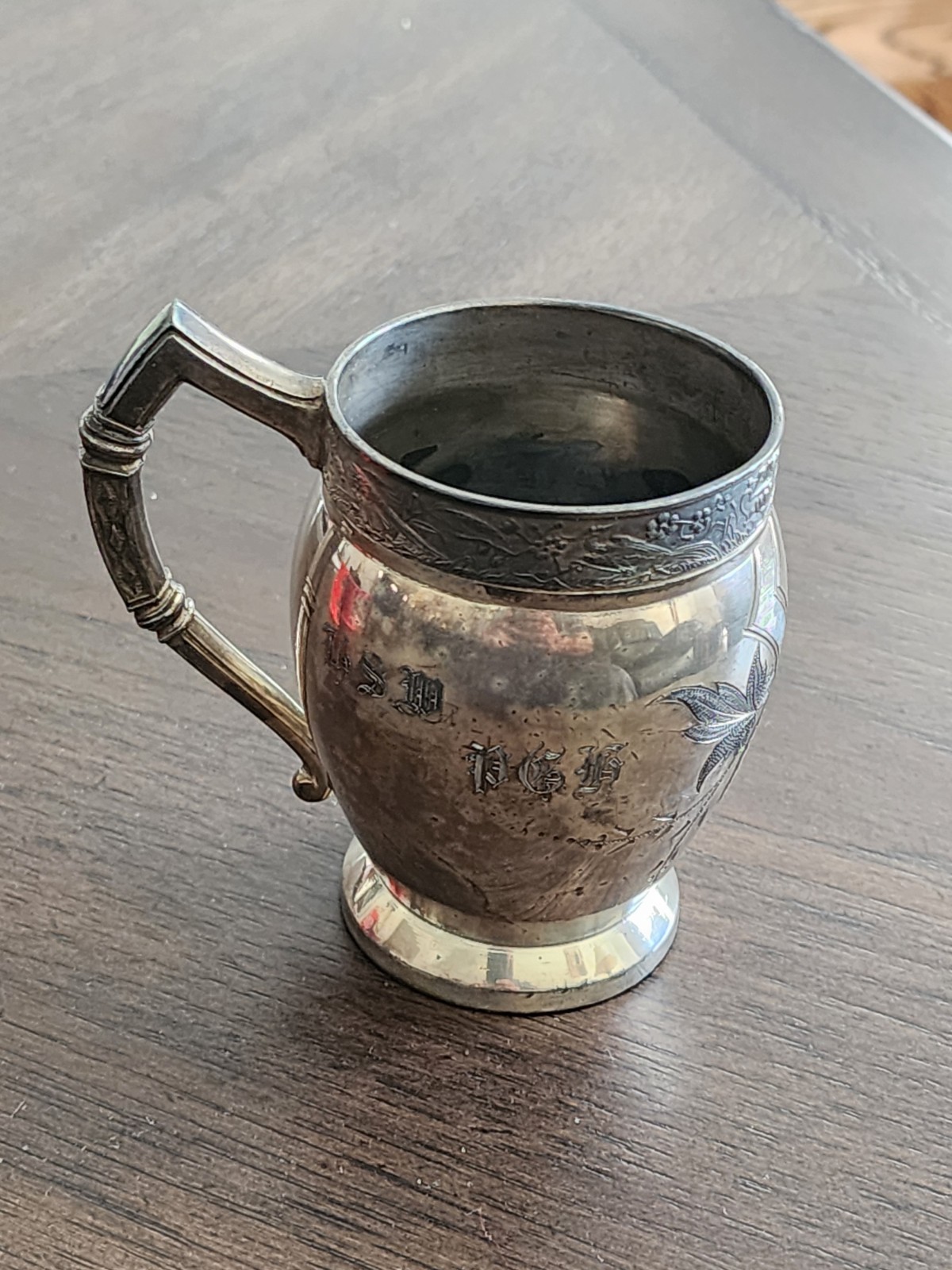 Antique Wilcox Quadruple Silver Plate Mug 1346 Victorian Cup Monogrammed 4″