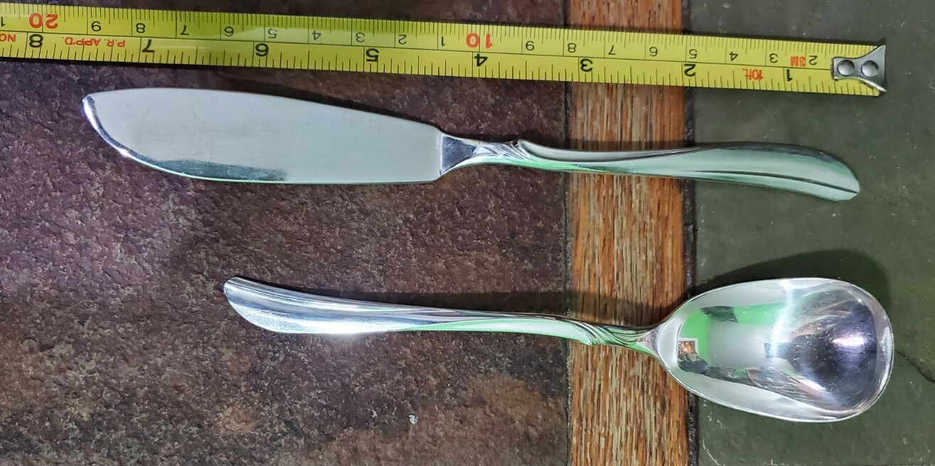 🔎MID CENTURY c1958 RADIANCE SILVERPLATED MASTER BUTTER🧈 KNIVE & SUGAR 🍚 SPOON