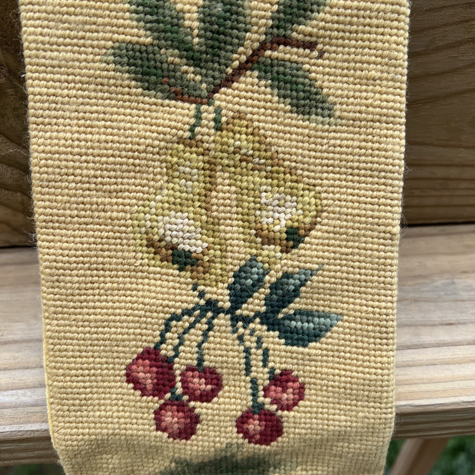 Bell Pull 62″x5.5” Antique/Vintage Fruit Needlepoint Tapestry & Bronze