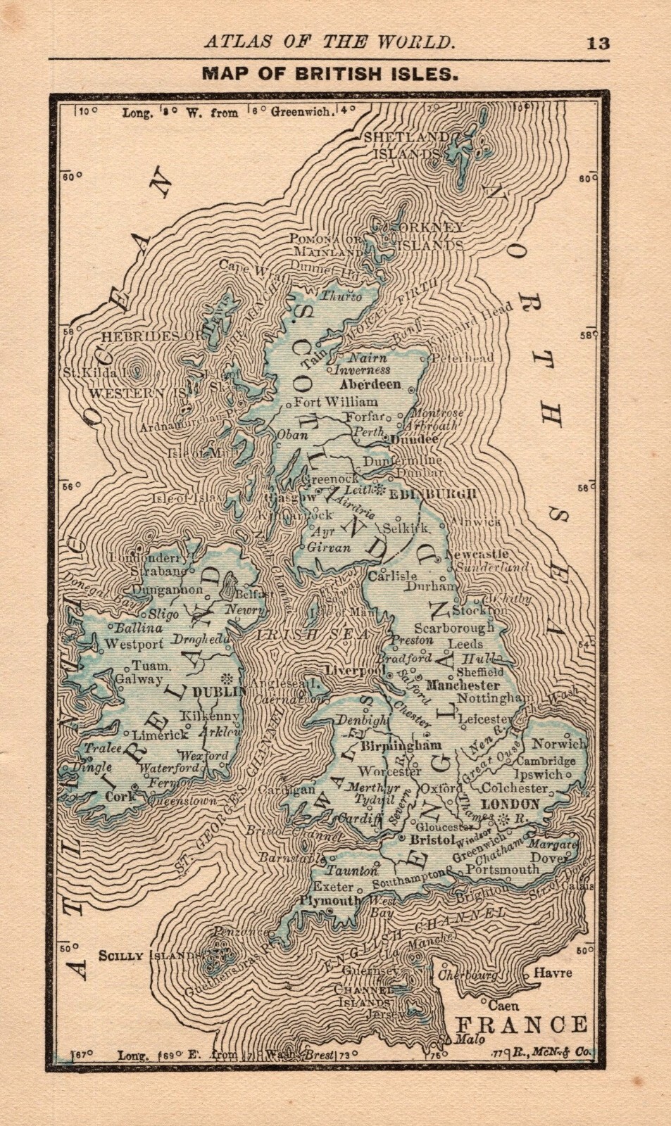 Tiny Antique UNITED KINGDOM Map British Isles Map 1888 MINIATURE Map 1788