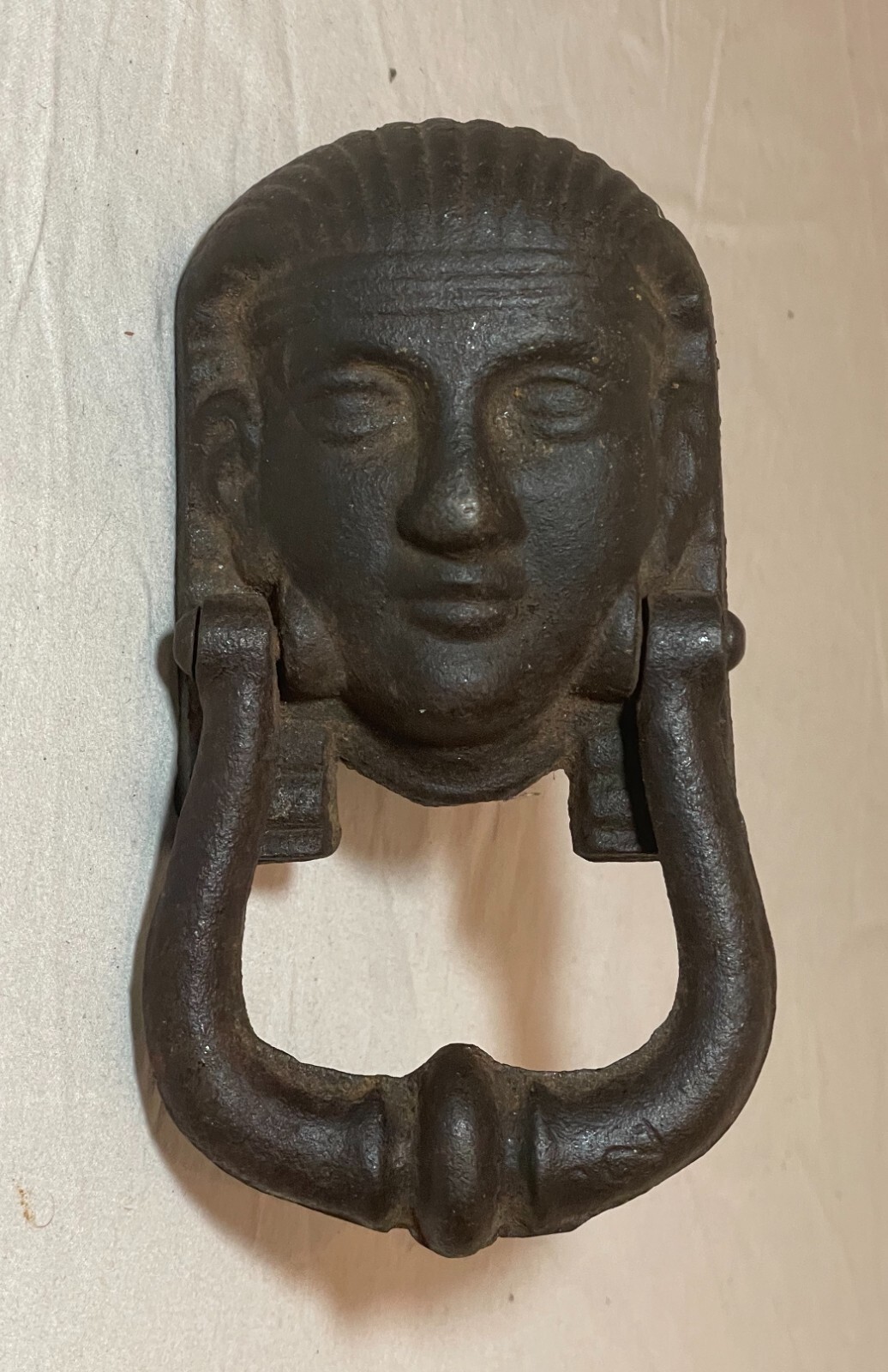 antique 19th century Egyptian Revival Sphinx cast iron figural door knocker