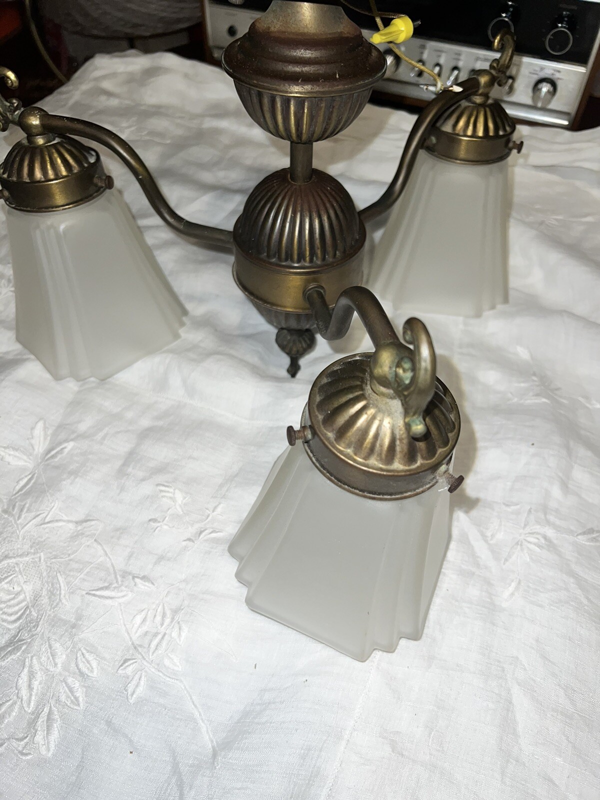 Lavery & Company Vintage 3 Light Pendent Brass & Glass Globes Mission Style