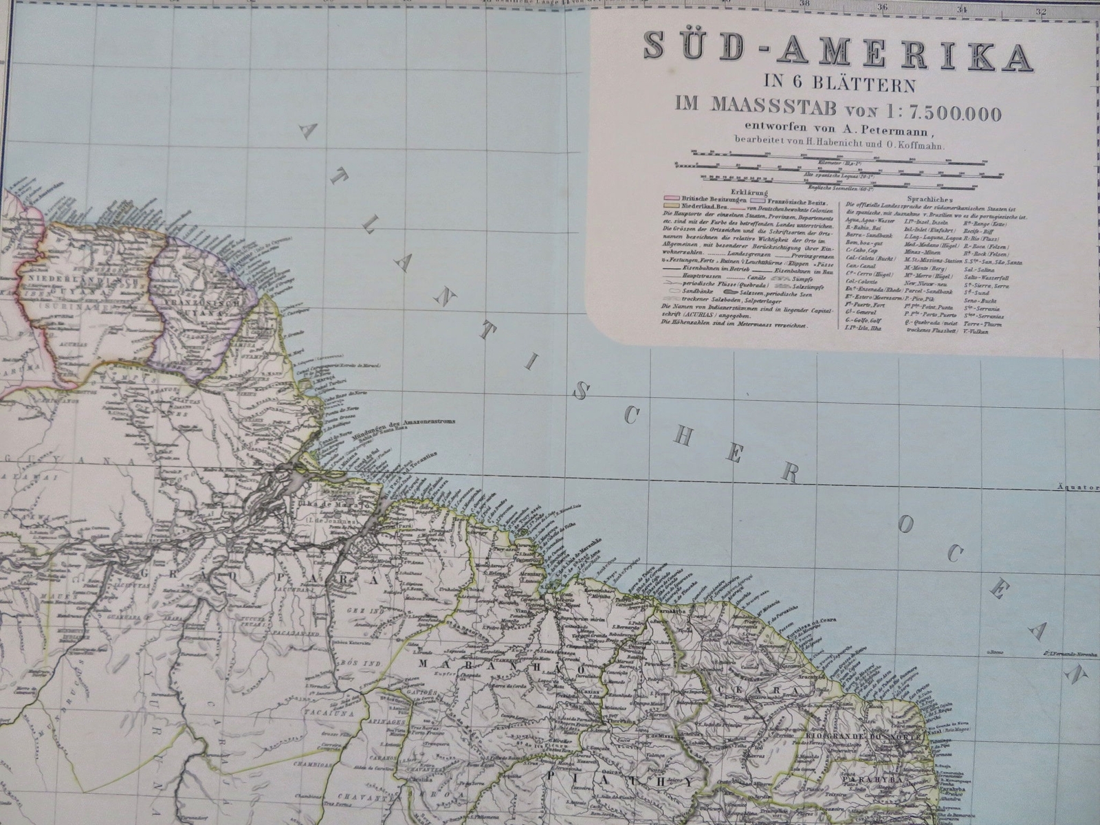South America Northern Brazil French Guyana Suriname 1894 Petermann detailed map