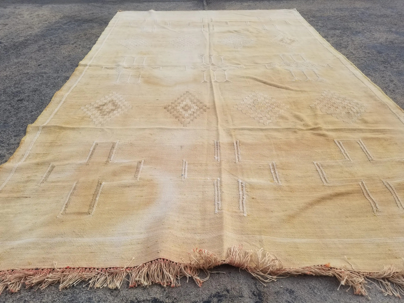 Distressed Vintage Traditional Handmade Moroccan Cactus Kilim 7×4.2ft