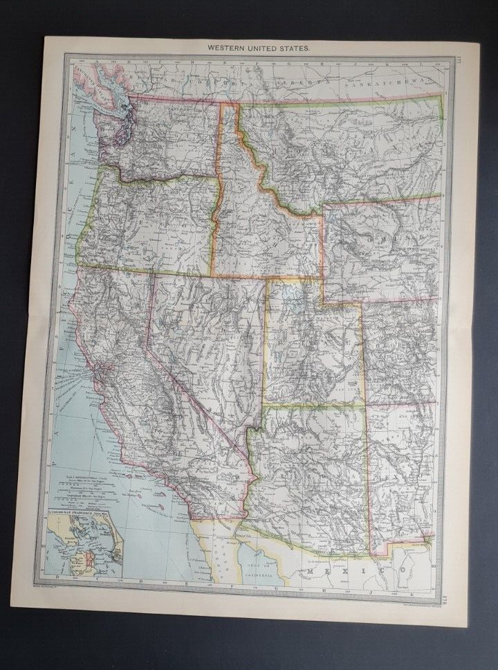 Antique (1907) map – Western United States / USA – Harmsworth
