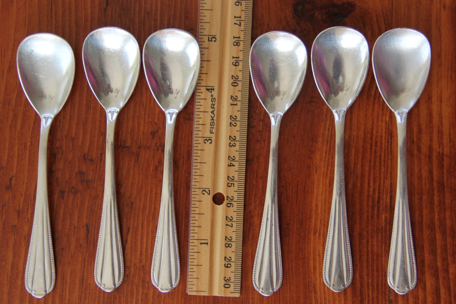 6 Silver Plated Vintage Serving Spoons Marked GAG Silver 90 Beaded Handles
