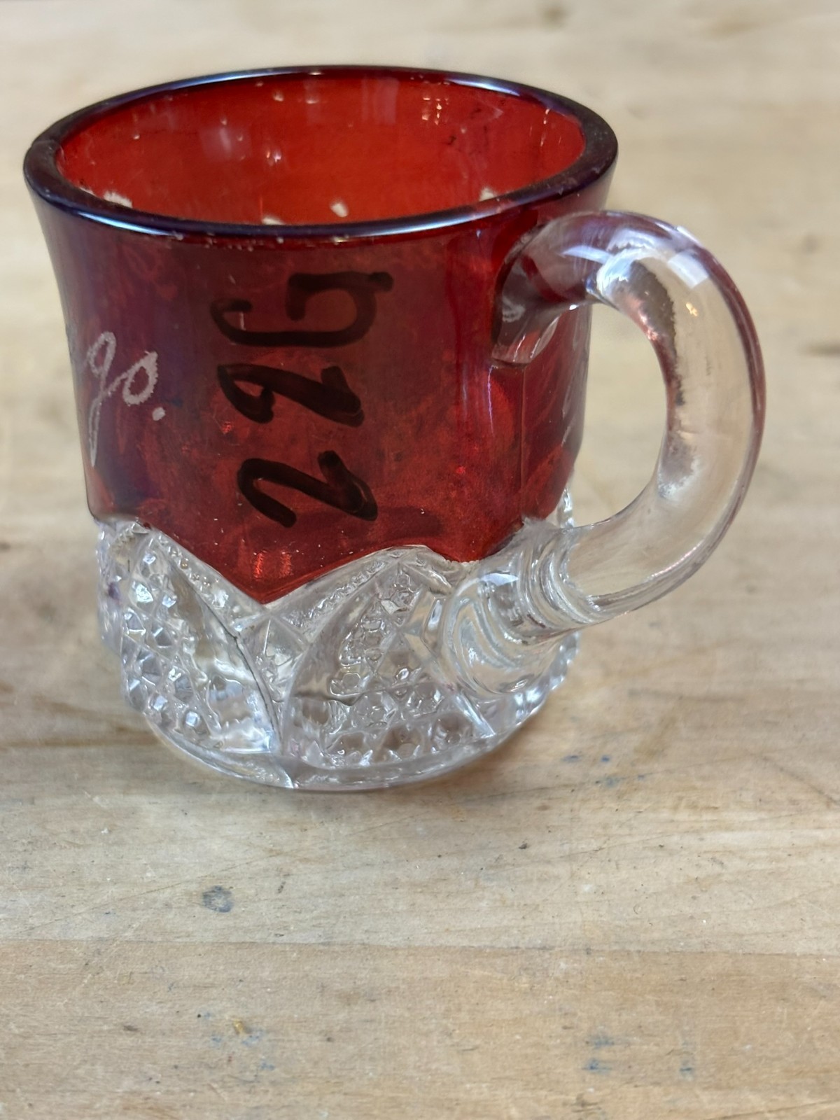 #22G Antique Chicago 1908 Ruby Red Flash Souvenir Glass Cut Glass Coffee Mug