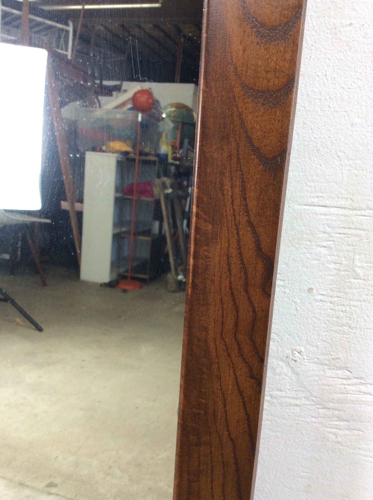 Mid Century Modern Tall Rectangular Wall Mirror with Oak Frame