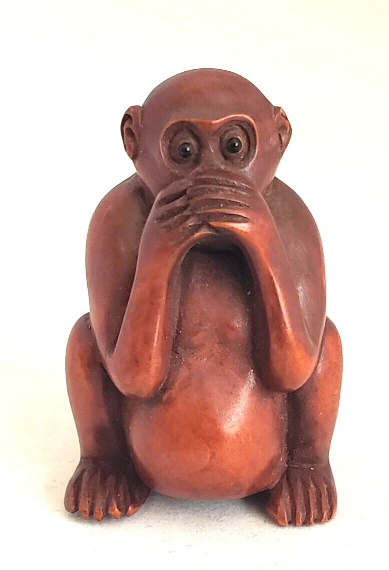 Monkey Netsuke Speak No Evil Carved Boxwood 5518