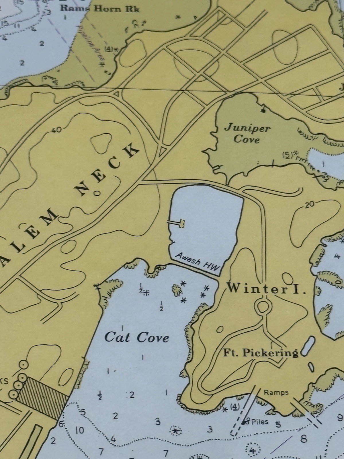 1972 SALEM, MARBLEHEAD, BEVERLY Nautical Chart HARBORS 33.5″ x 33.5″