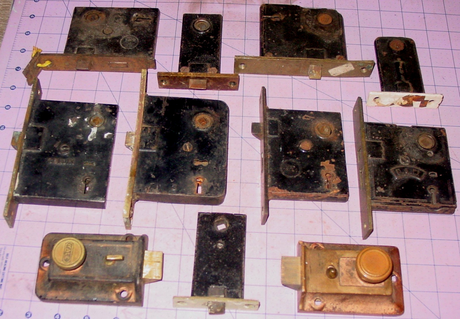 Vintage Antique Mortise Door Lock Box Bolt Night Latch Mixed Parts Repair Lot
