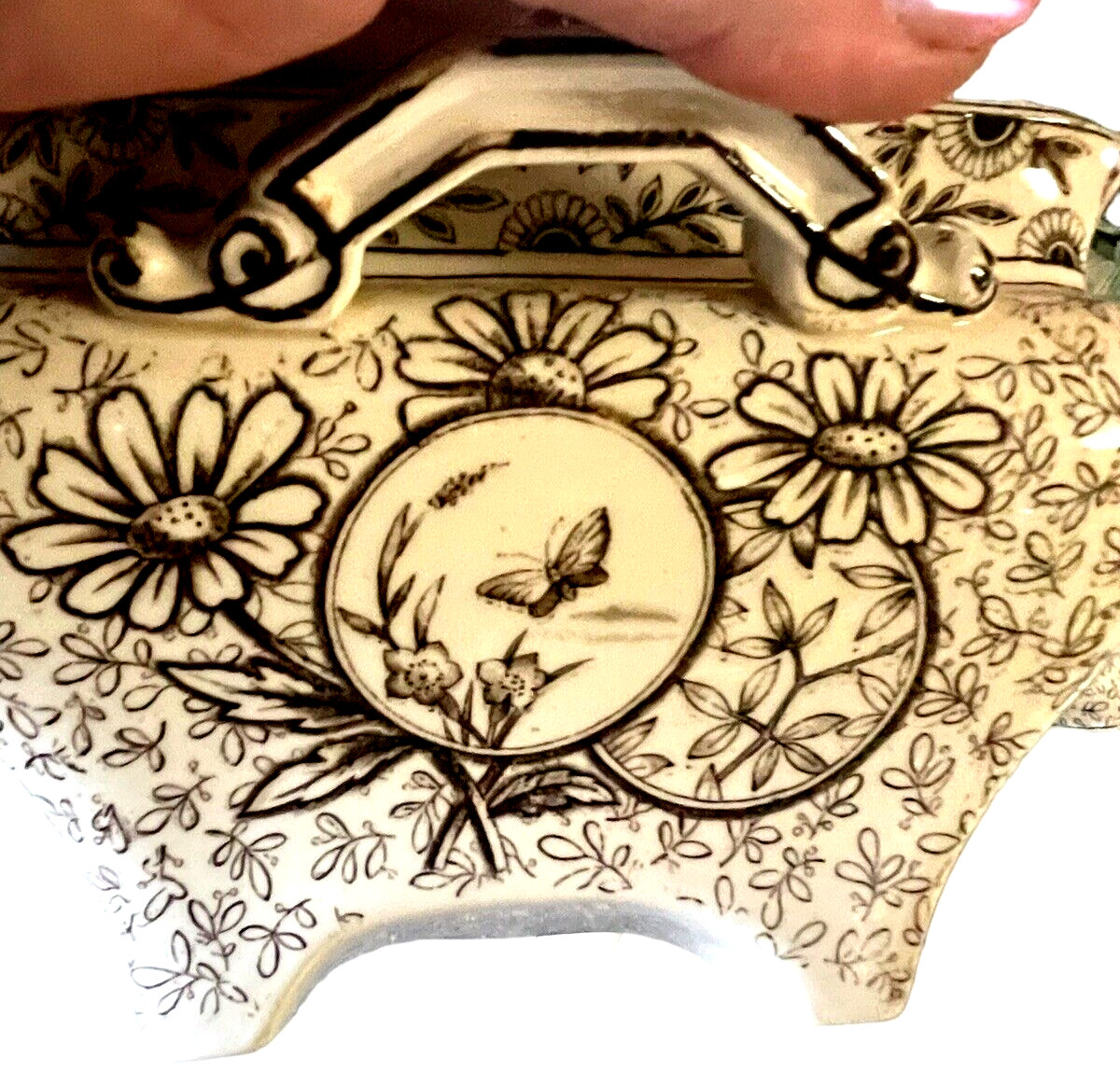 RARE Aesthetic Movement Ridgeway “Devonishire” Huge TransferWare Tureen! Birds!