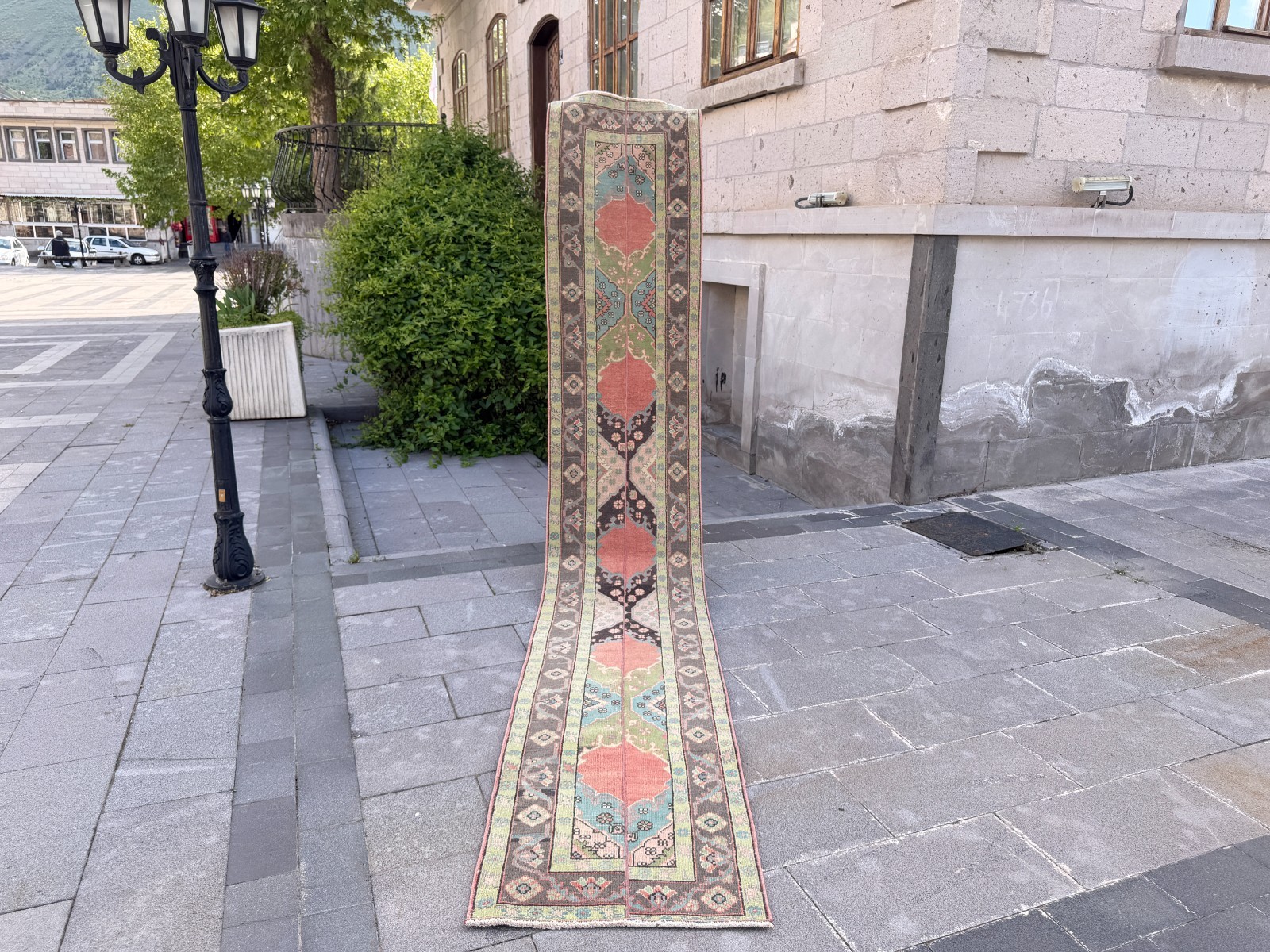 Long Vintage Turkish Oushak Runner Rug 2.2 x12.8 ft Coral Pink Hallway Rug