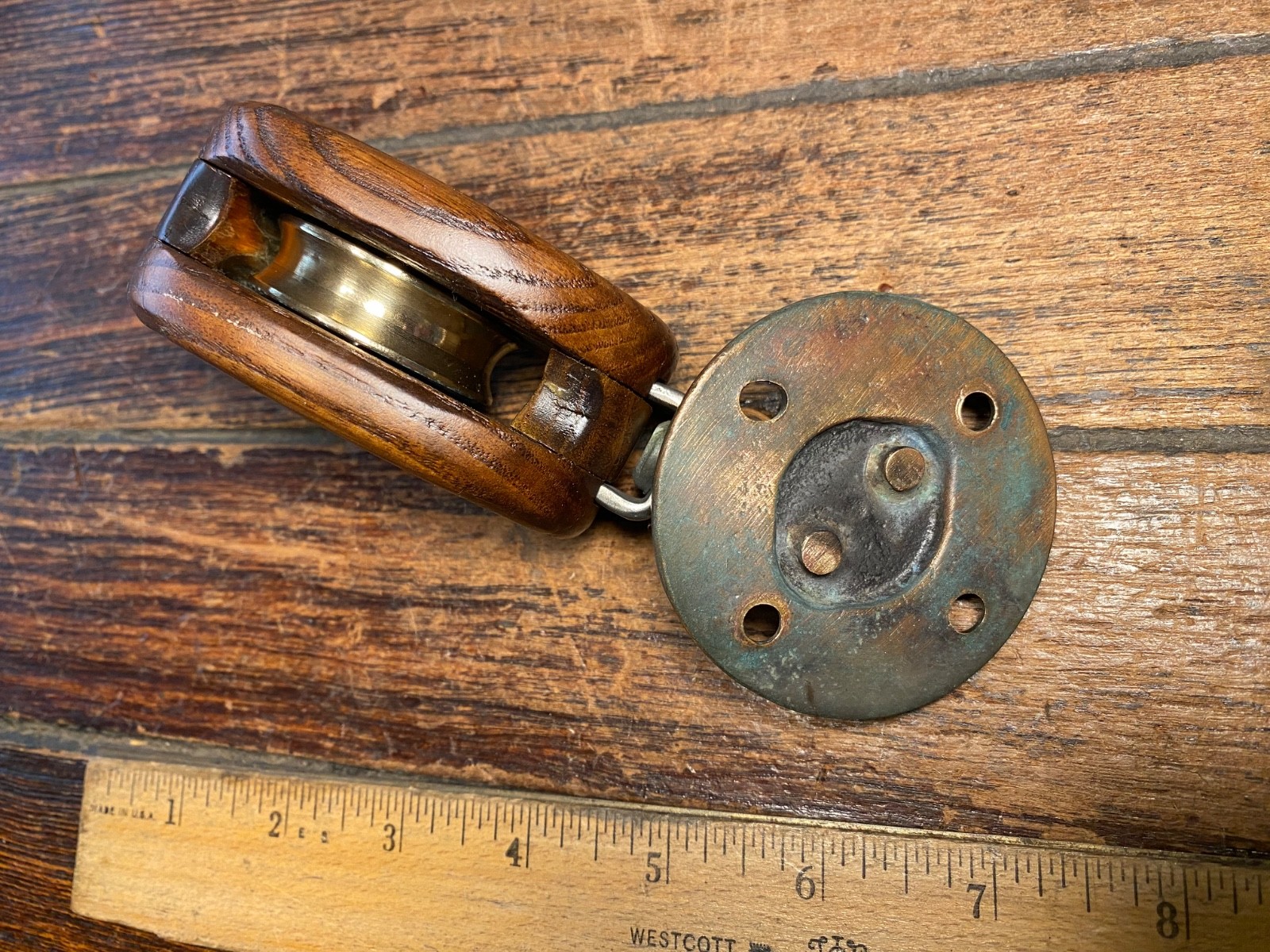 Vintage Refinished Merriman Ash Wood Single Block w/Deck Mount 1 3/4″ Sheave