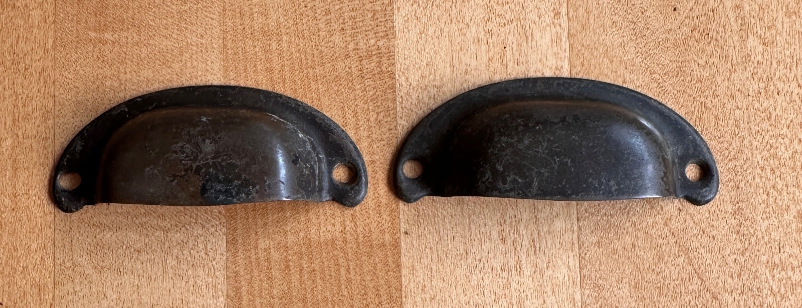 Pair Vintage Metal Bin/Cup Cabinet Drawer Pulls