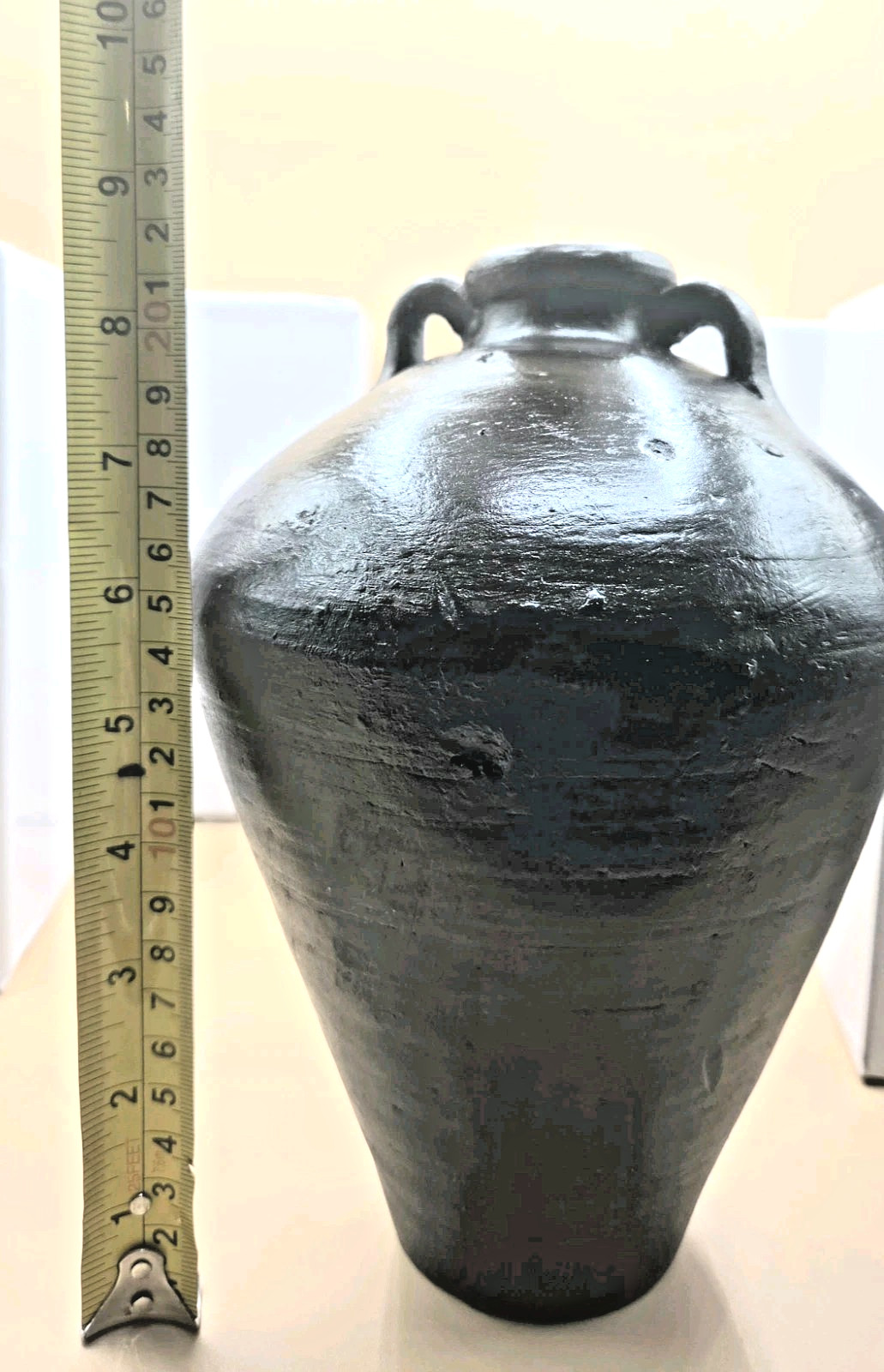 Antique 19th Century French Earthenware Terracotta Glazed Walnut Oil Jug Jar