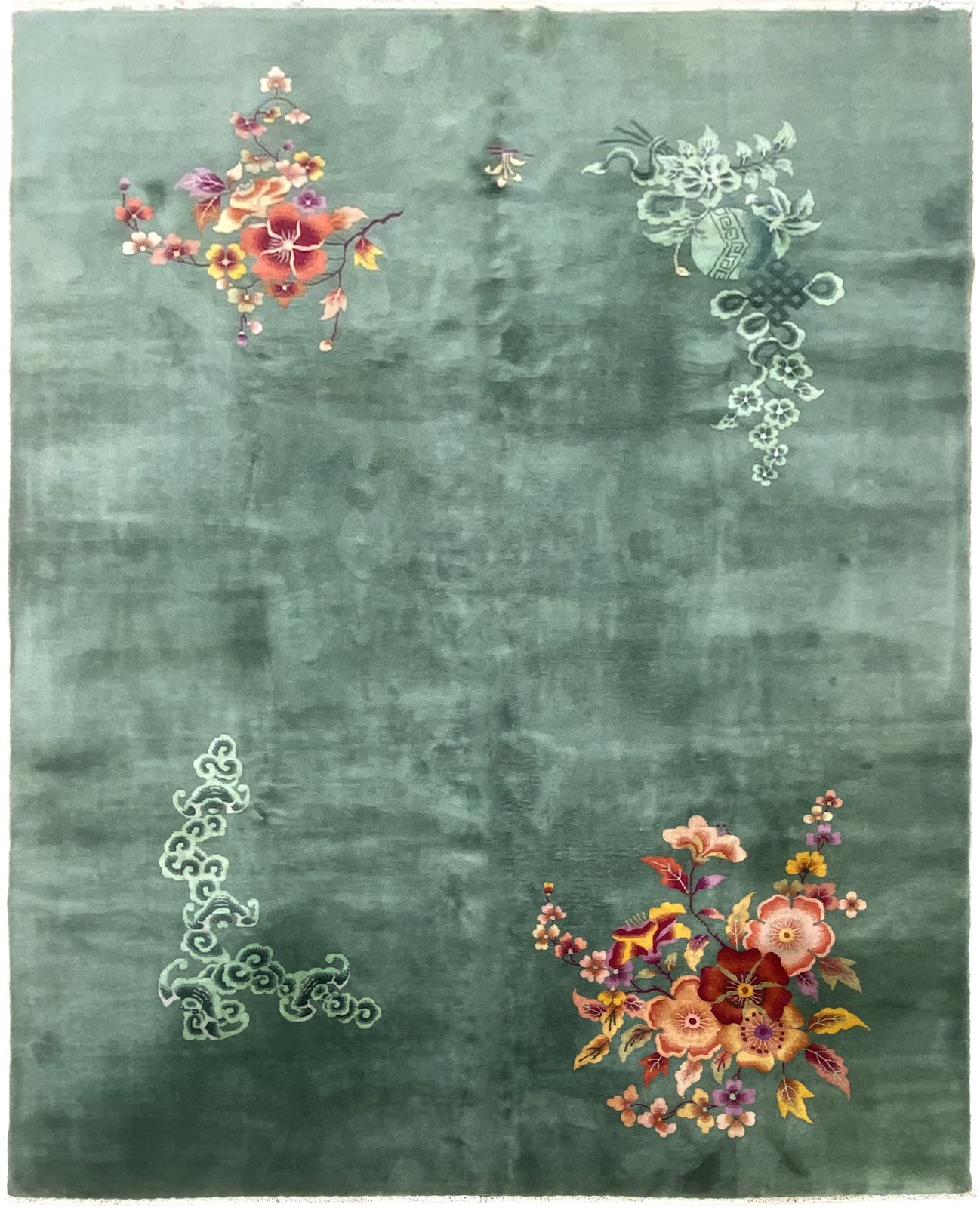 9×12 Antqiue Art Deco Chinese Rug Walter Nichols Floral Green C.1920