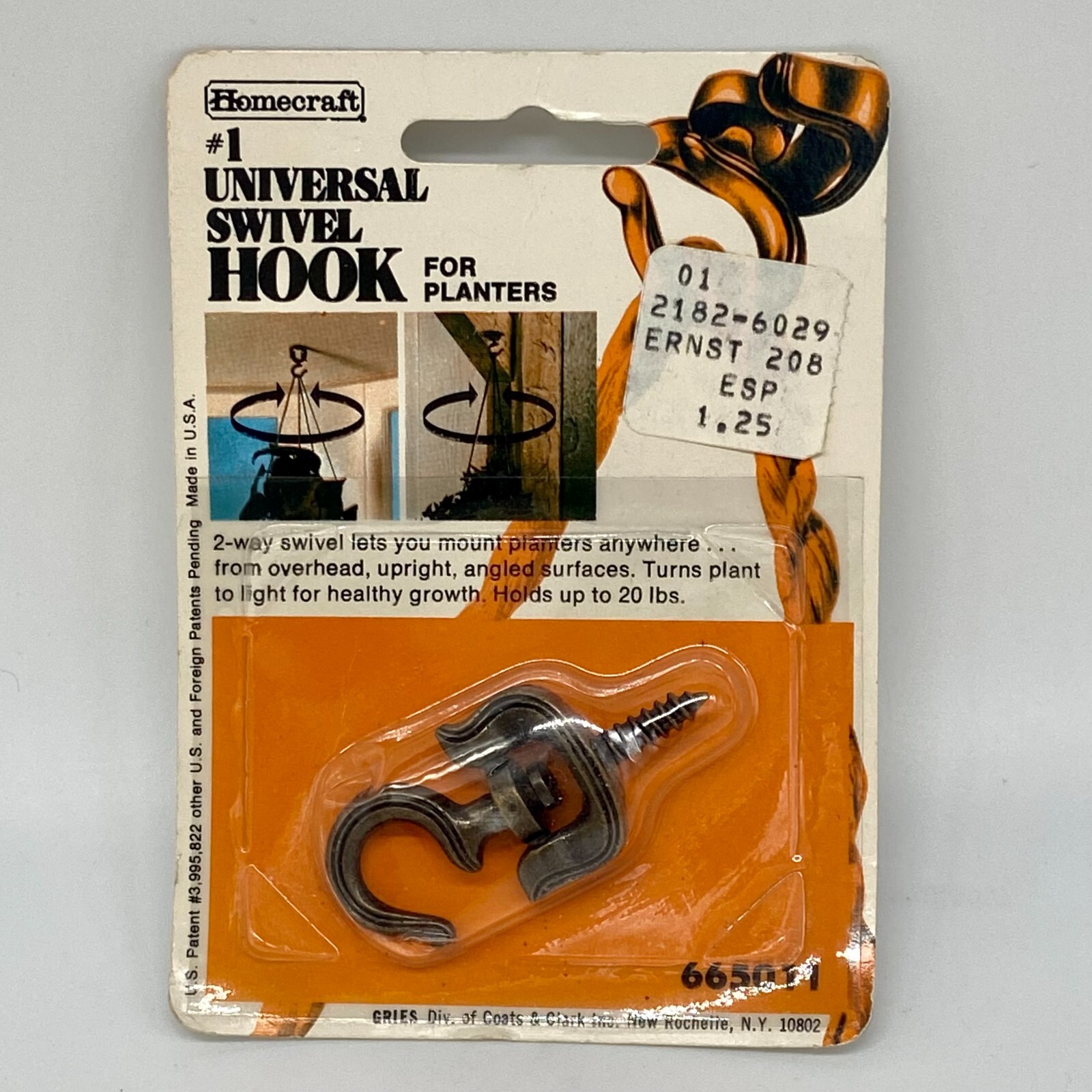 Vintage Homecraft #1 Universal Swivel Hook for Planters Antique Brass Finish