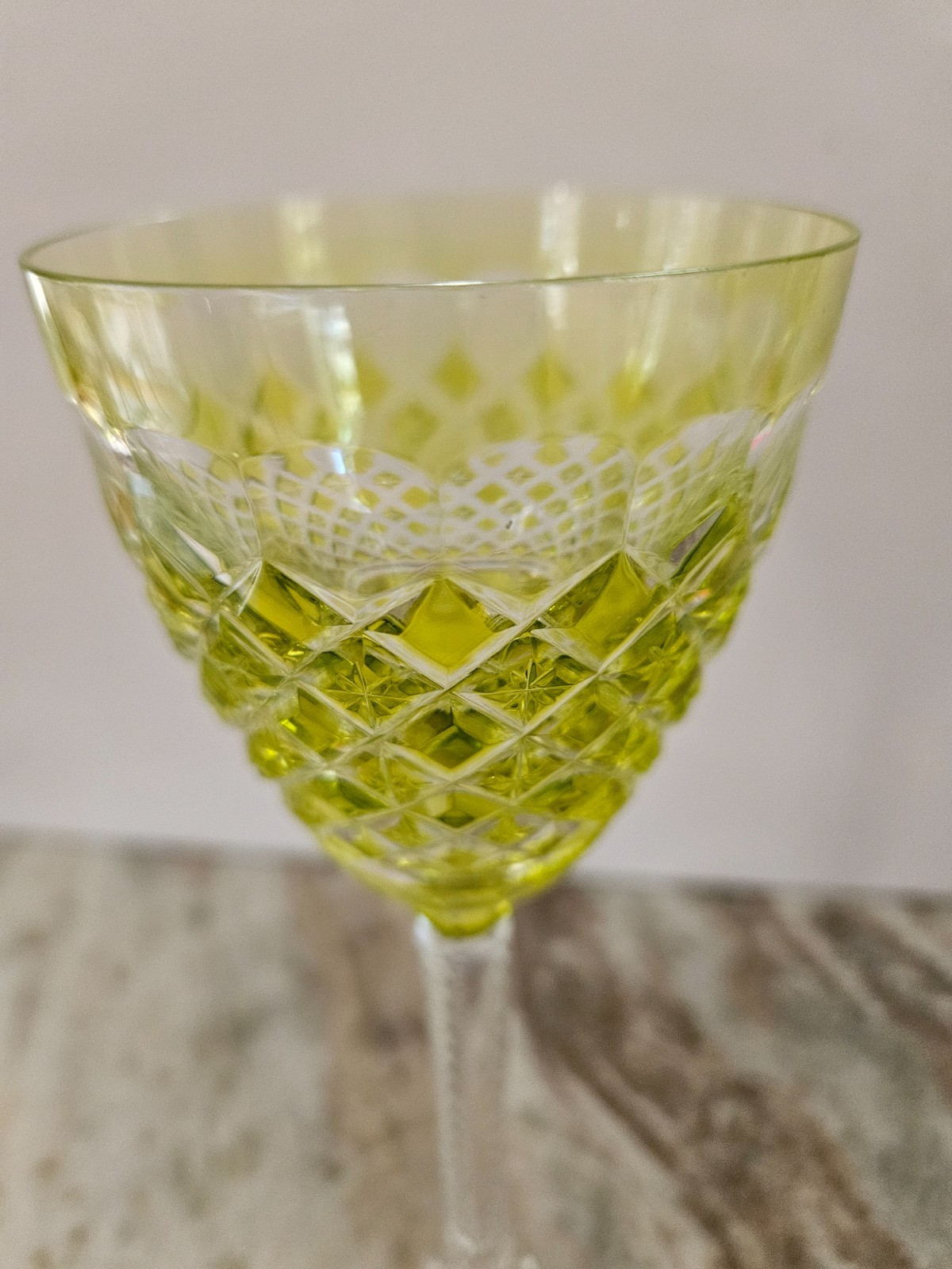 Rare Vintage Val Saint Lambert, Crystal Wine Glass, Citron, Signed by Artist