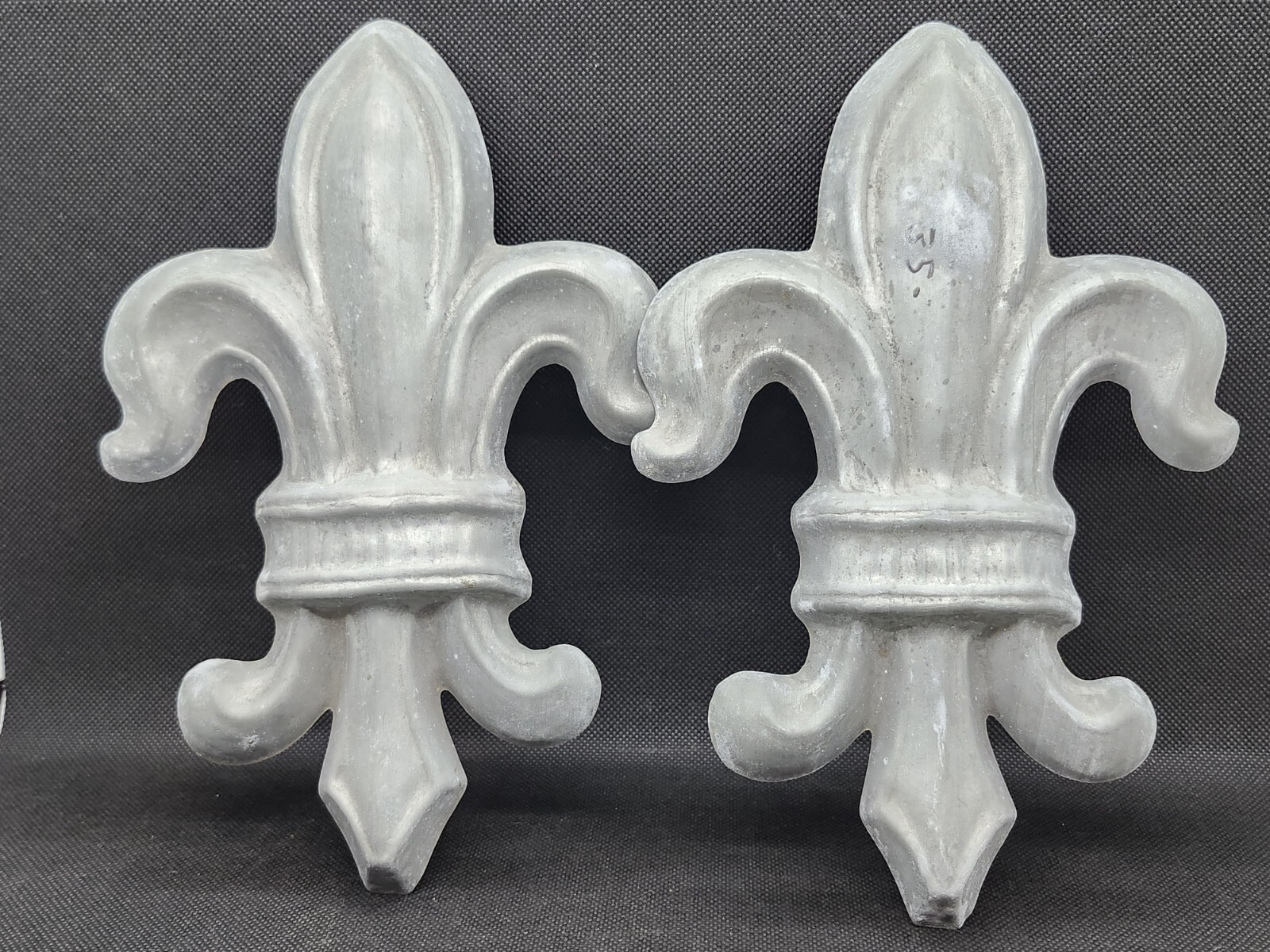 Antique Fleur De Lis Zinc Medallion PAIR Embossed Architectural Salvage NOS 9×6