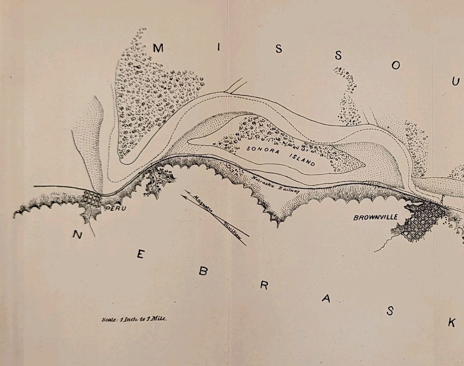 1878 Brownville Nebraska Map ORIGINAL MIssouri River Survey Peru