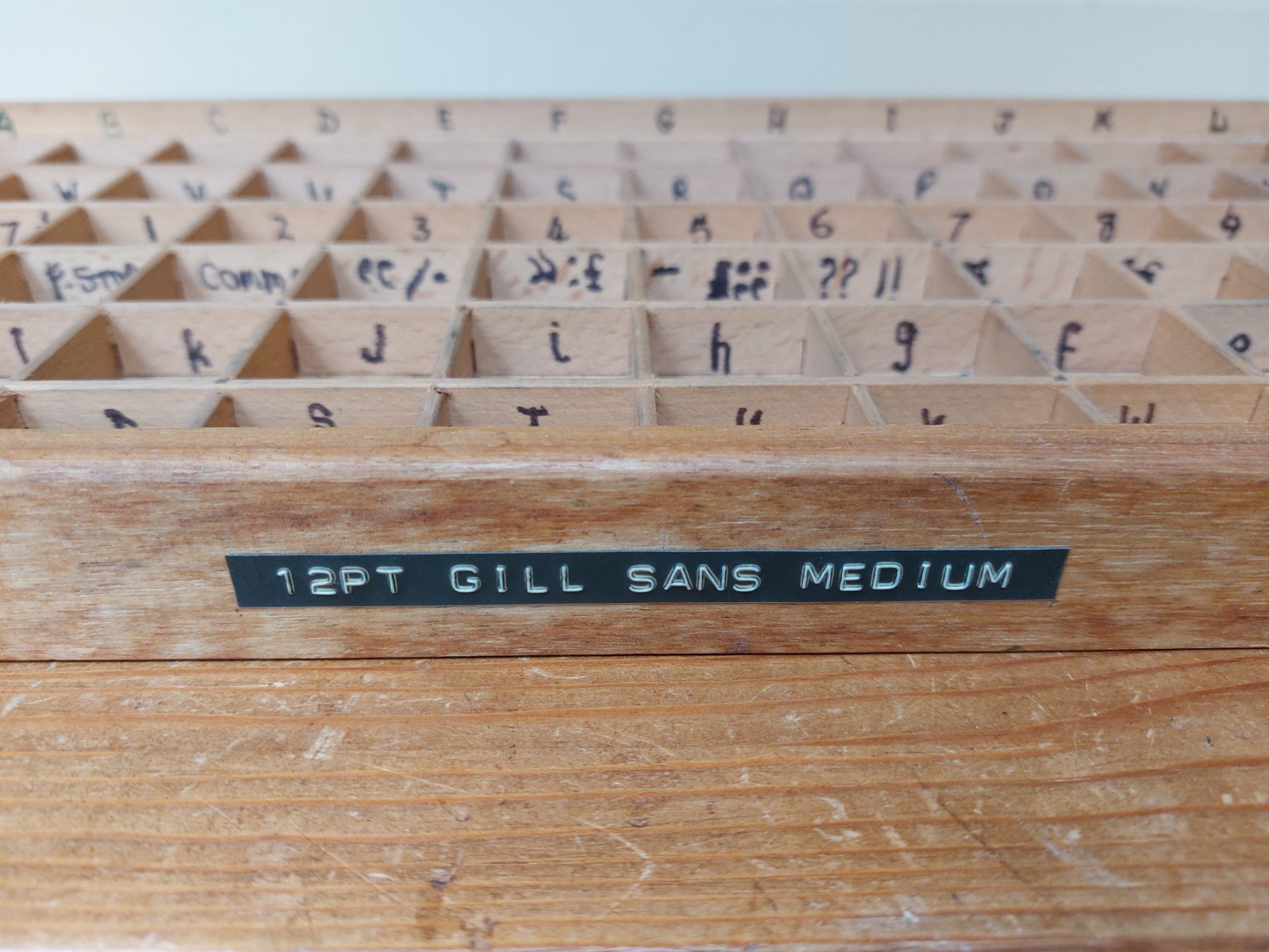 Small vintage wooden printers tray A, divided letterpress drawer, 48cm