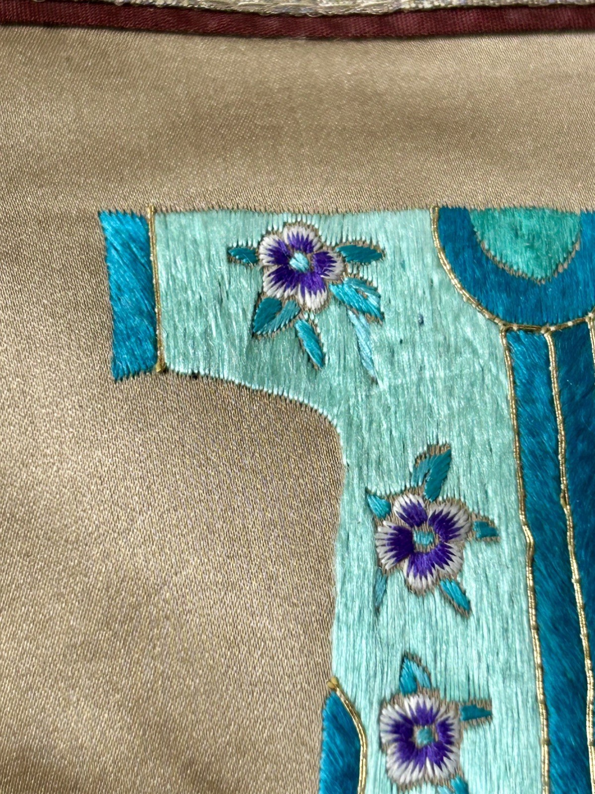Vintage Chinese Embroidered Robe Textile Panel 7” Silk Asian Wall Decor