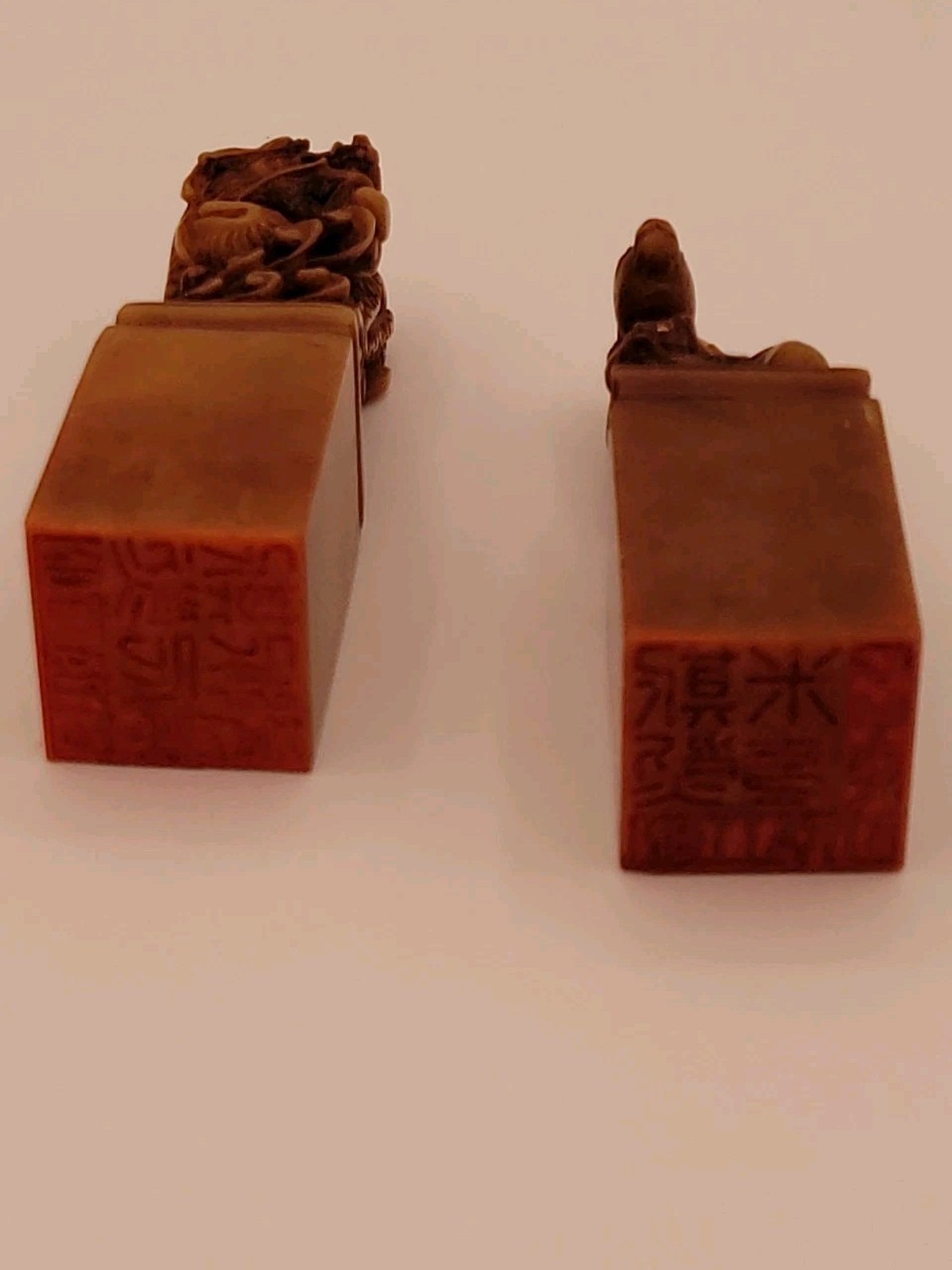 ANTIQUE Lot of 2 China Chinese Stone Hand Carved Dragon & Rabbit Seal Stamp