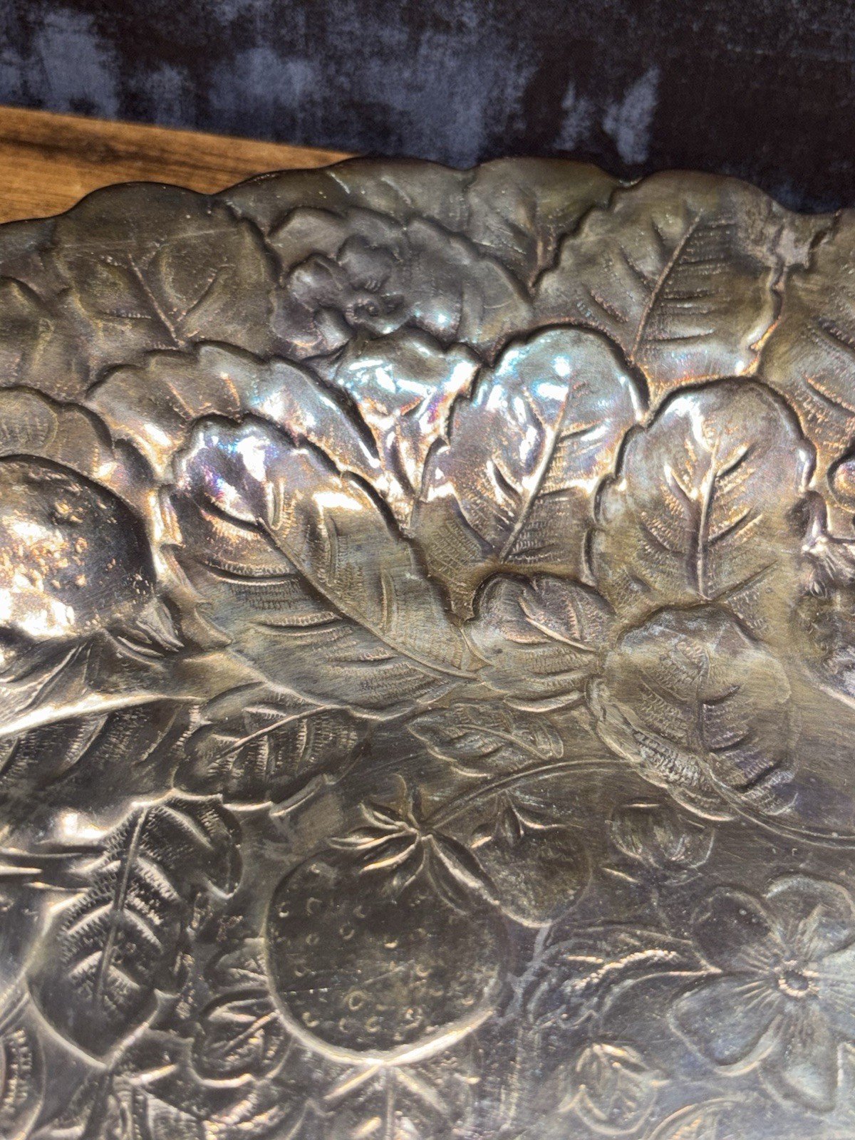 Antique Reed & Barton 13” Silverplate Repoussé Strawberry Charger Plate # 115