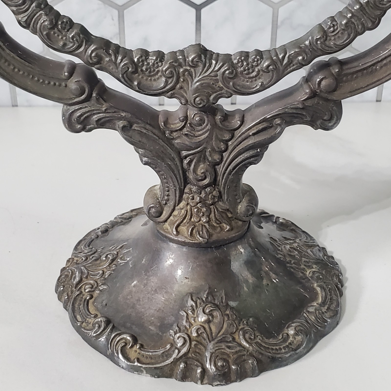 Baroque by Wallace Silver Plated Round Vanity Mirror Frame Stand Tilts NO MIRROR