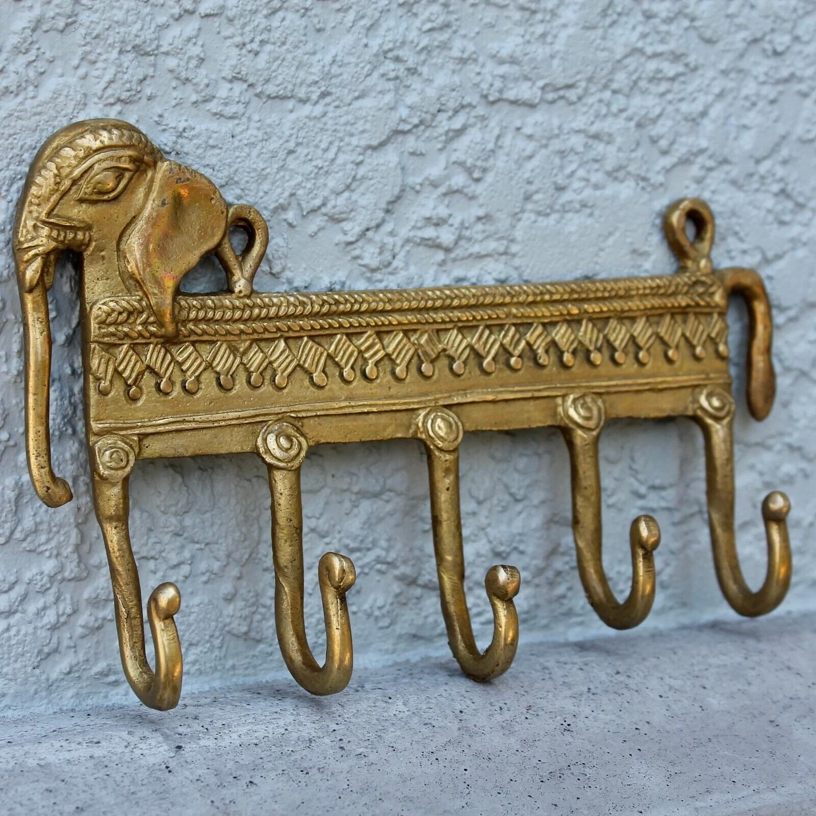 Brass Wall Hook Elephant Bronze metal Coat Hook Hanger VTG mid century modern E1