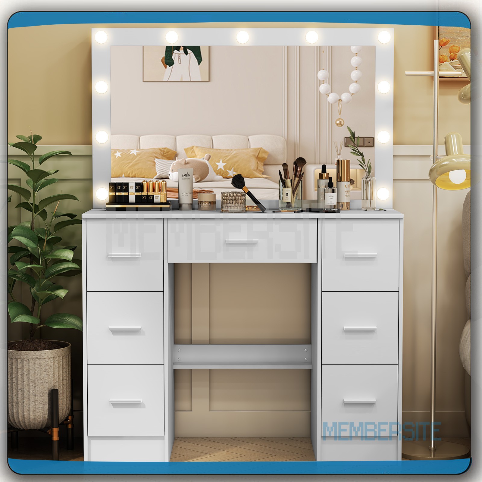 Large Vanity Set Makeup Vanity with LED Lights Mirror and 7 Drawers Vanity Table