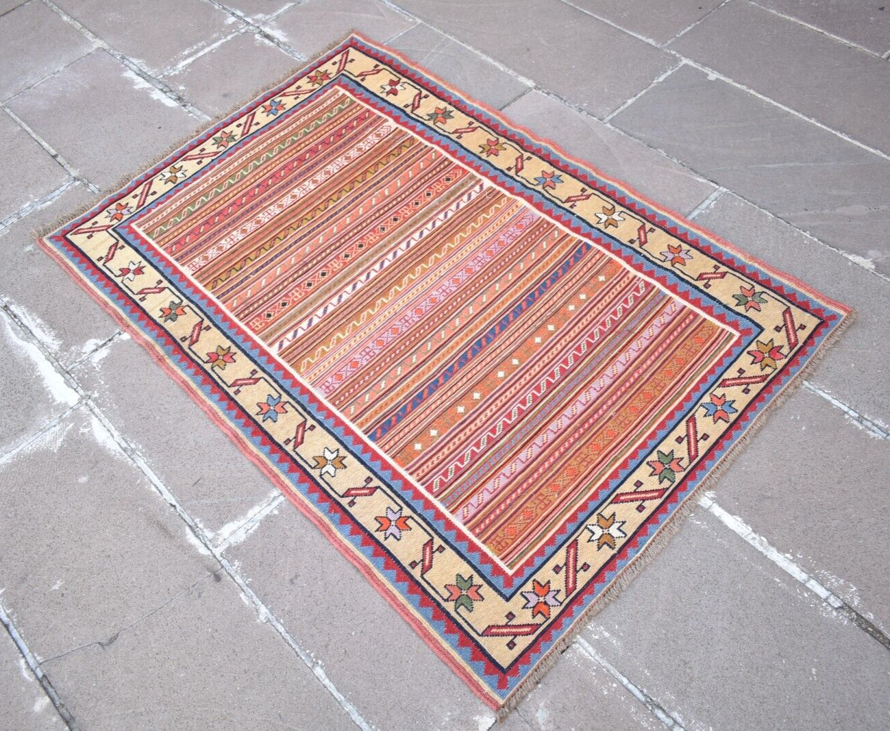 Soumak Rug 3’1” x 4’5” ft Caucasian Soumak Woven Kilim Fine Quality Area Rug