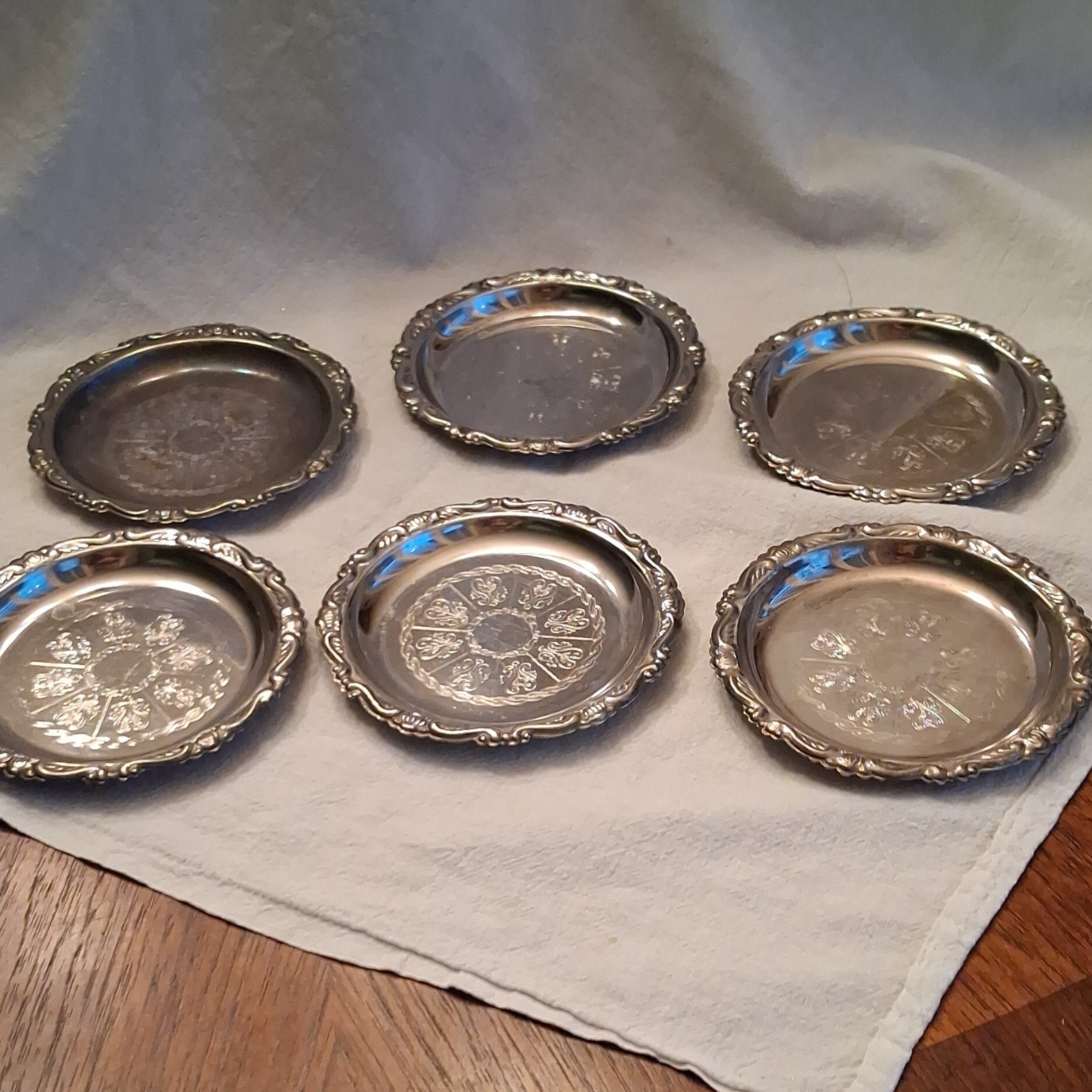 Set of 6 Made in Italy Silverplate Coasters/Dishes Floral Baroque & Rococo