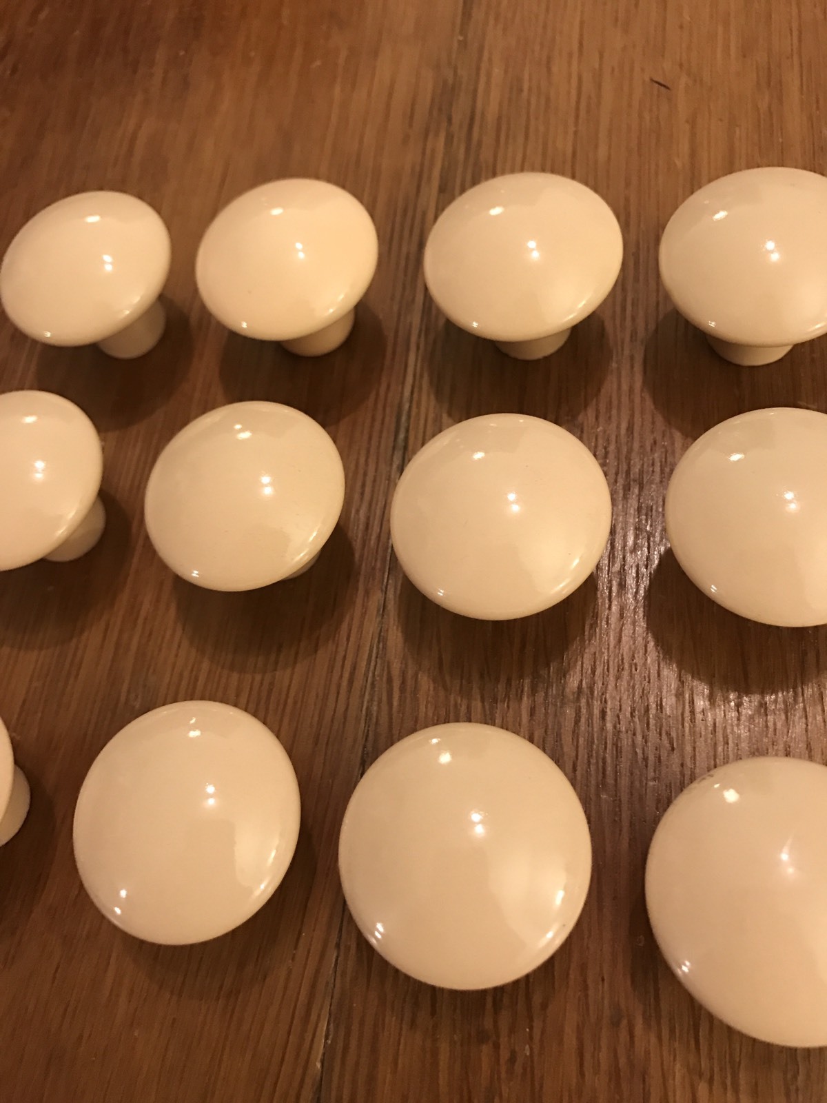6 Knobs Ceramic Round Tan Beige Pedestal Mushroom Shape Cabinet Drawer Vintage