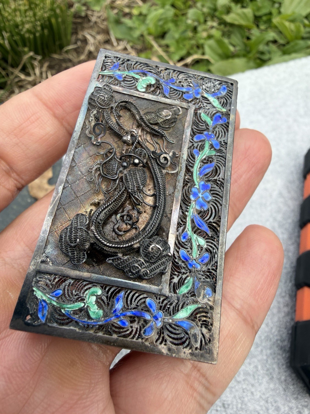 Antique Export Silver Enamel Case Card Holder