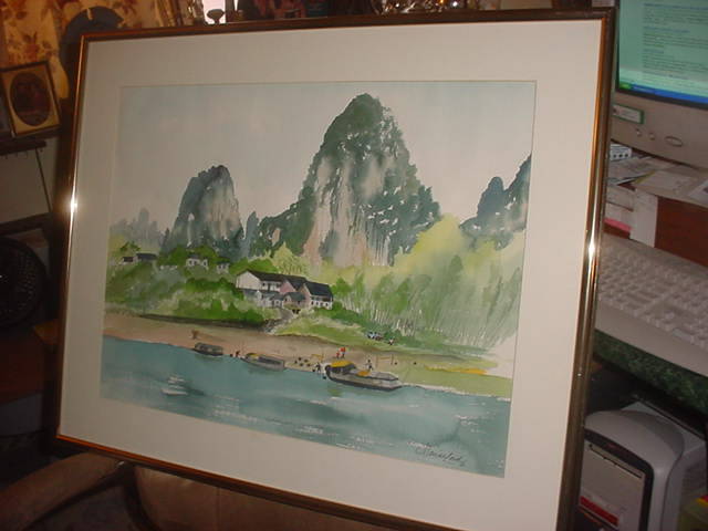 PICK UP FREE LOU KY. LARGE MARIAN LORD 30 inch FRAMED WATERCOLOR ~