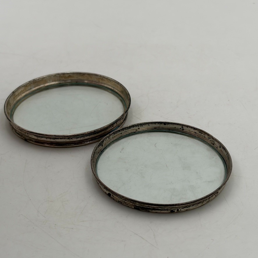 2- VTG Unbranded Sterling Silver 3″ Wine Glass Bottle Coasters