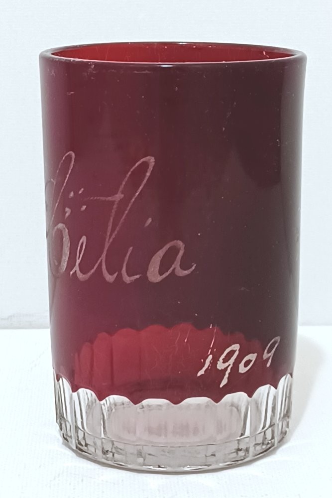 Antique Ruby Red Flash Glass Souvenir Lord’s Prayer Tumbler