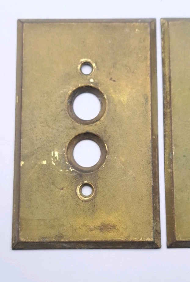 Vintage Push Button Light Switch Wall Plates Covers Rectangle Old Brass Lot of 3